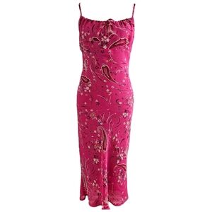 Vintage Y2K Paisley Babydoll Slip Dress Small Fuchsia Pink Fairy
